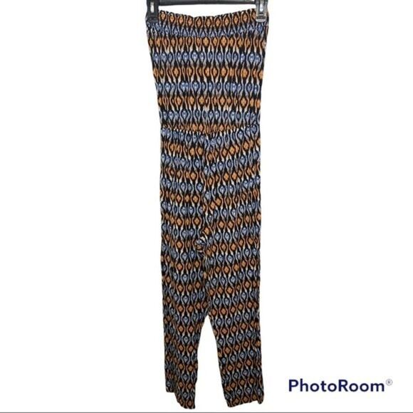Papaya Orange & Blue Patterned Strapless Romper Jumpsuit Size Large - Picture 1 of 7